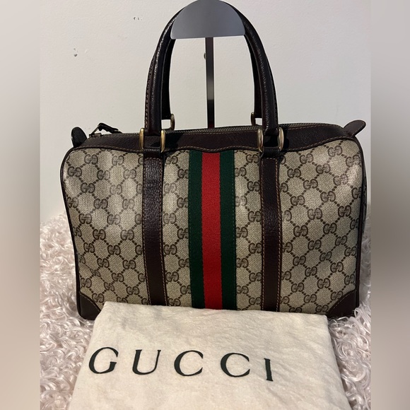 Gucci Handbags - Gucci Vintage Boston Sherry Line handbag Leather PVC bag